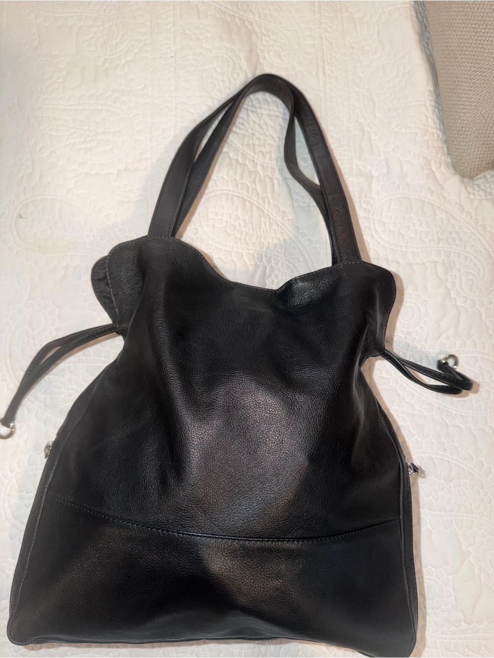 ili New York Black Leather Drawstring Bucket Bag Crossbody Shoulder Bag - Picture 2 of 8